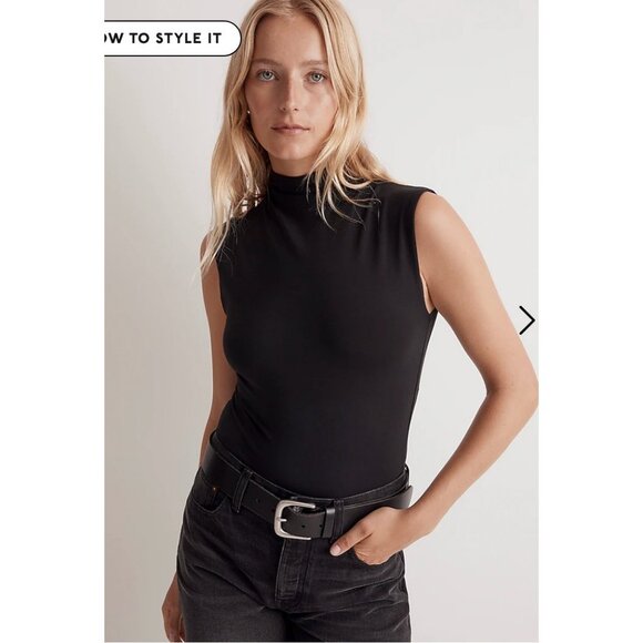 Madewell Womens Funnelneck Cropped Muscle Tee in Black Size L NO378 - Picture 1 of 6